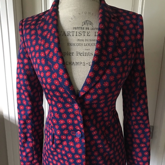 Alice & Olivia navy floral print fitted blazer - Picture 2 of 6